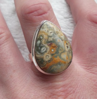 Zilveren ring gezet met Oceaan Jaspis ring maat 18 mm